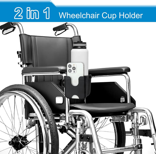 2-in-1 Walker Cup Holder with Phone Holder, Wheelchair Cup Holder, Rollator Cup Holder, Cup Phone Holder for V1258-DP02-B-728