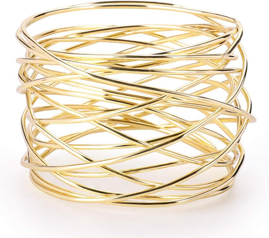 Napkin Rings, Metal Gold Round Napkin Rings Buckles for Table Decorations, Wedding, Dinner, Party, Set of 6 V1258-DP02-B-757