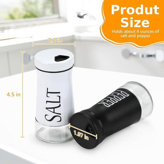Salt and Pepper Shakers with Adjustable Pour Hole, Stainless Steel Salt Pepper Shaker Dispenser with Glass V1258-DP02-B-760