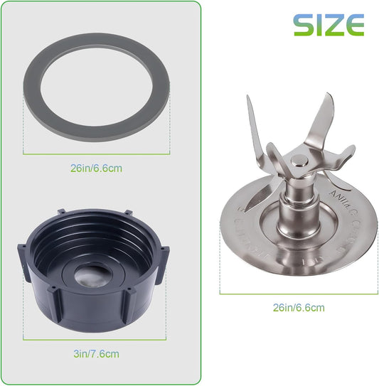 Oster Blender Replacement Parts Kit - 6-Fin Ice-Crushing Blade, Jar Base Cap, and Two Rubber O-Ring Gaskets V1258-DP02-B-77