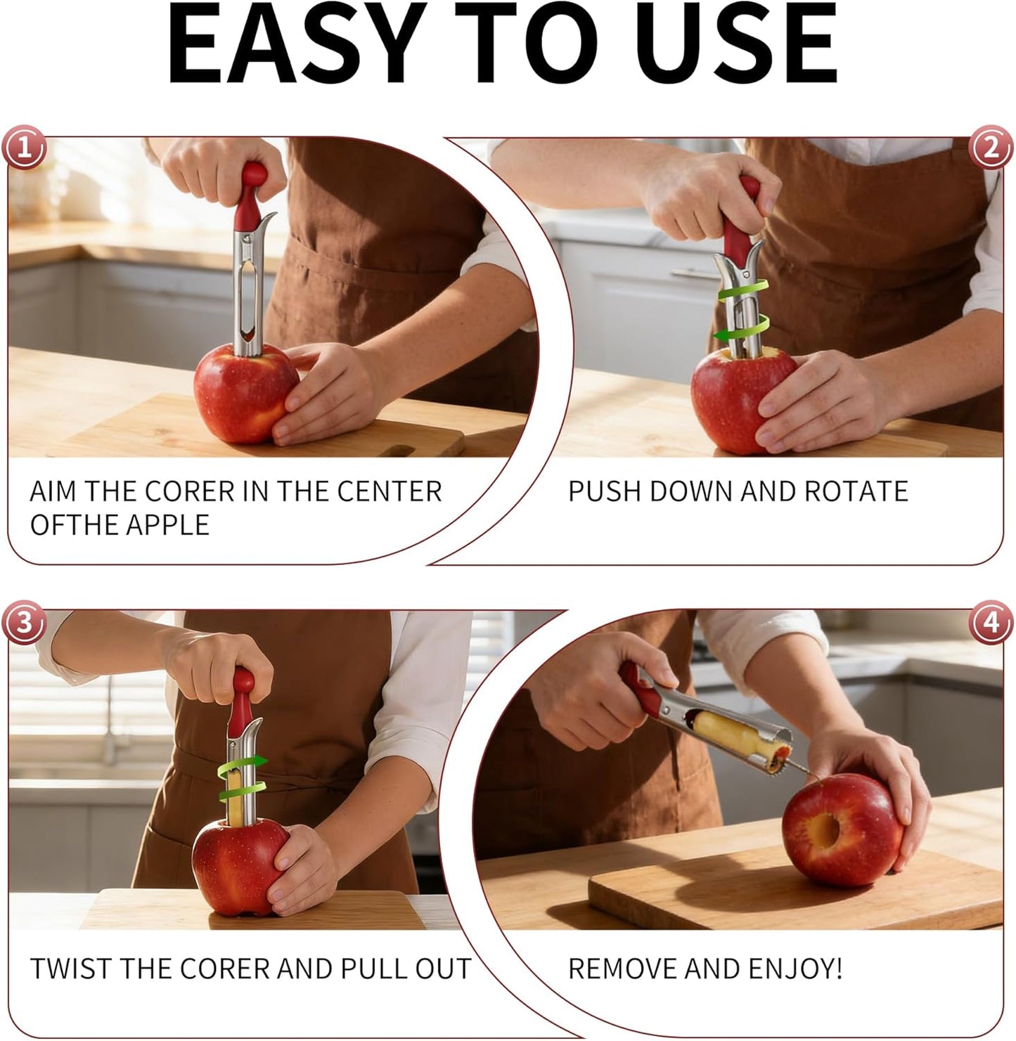 Apple Corer, Stainless Steel Apple Core Remover Tool,Dishwasher Safe V1258-DP02-B-801