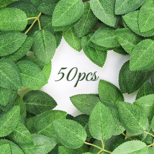 50pcs Artificial Green Leaves, Rose Leaves Artificial, Bulk Fake Leaves Greenery Leaves for DIY Wedding V1258-DP02-B-851