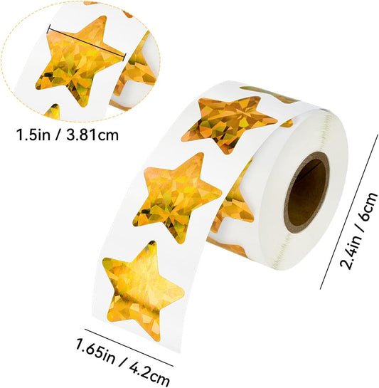 1000 Pcs Large Holographic Gold Star Stickers, 1.5" Star Adhesive Label Stickers, Self Adhesive Metallic V1258-DP02-B-865