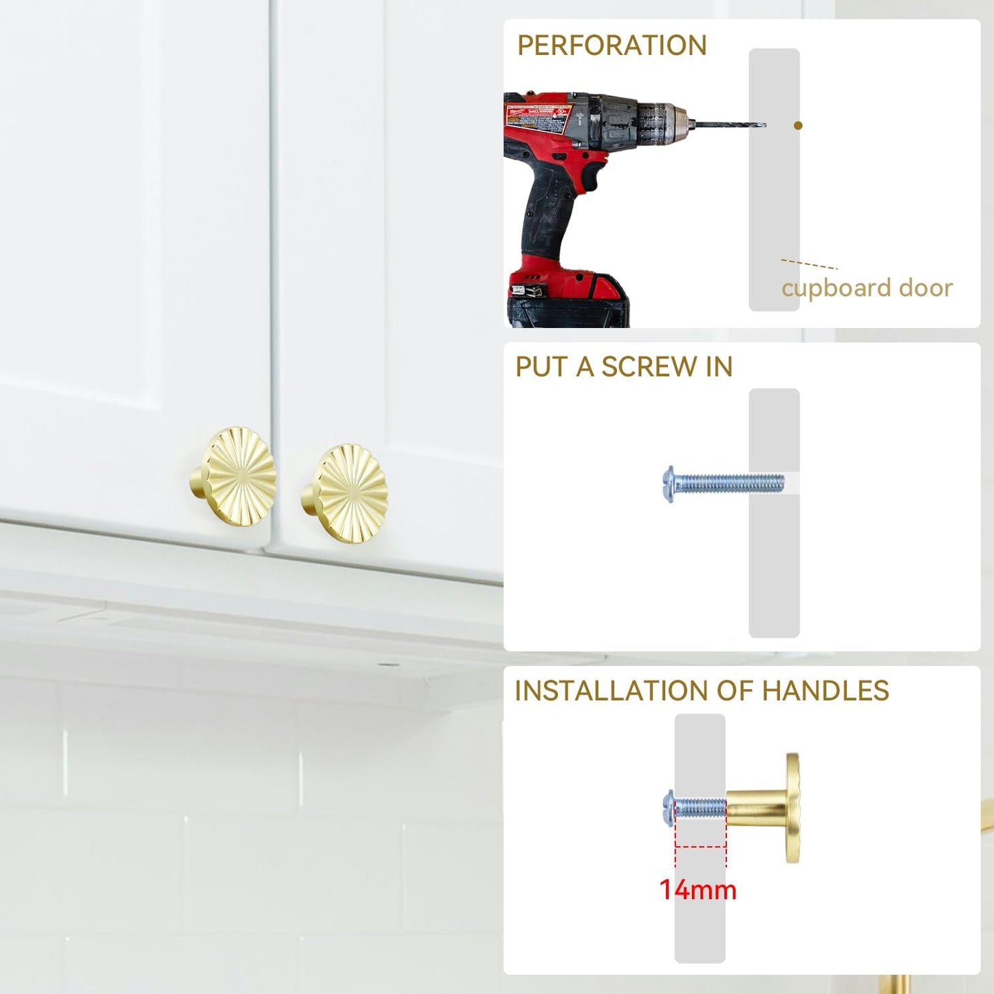 4 Pack Cabinet Knobs Zinc Alloy Solid Kitchen Cabinet Pulls Brushed Gold Drawer Knobs Dresser Cabinet Handles V1258-DP02-B-879