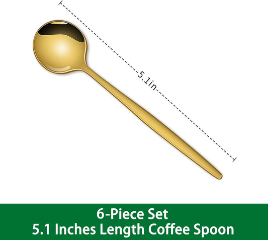 5.1 Inch Coffee & Tea Spoon,6 Pieces Gold Stainless Steel Teaspoon,Mini Spoons For Dessert And Coffee,Durable V1258-DP02-B-897