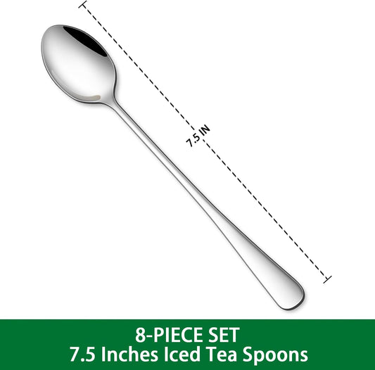 7.5 Inches Stainless Steel Iced Tea Spoons,Set Of 8 Long Stirring Spoons For Coffee,Cocktail,Ice Cream,Long V1258-DP02-B-899