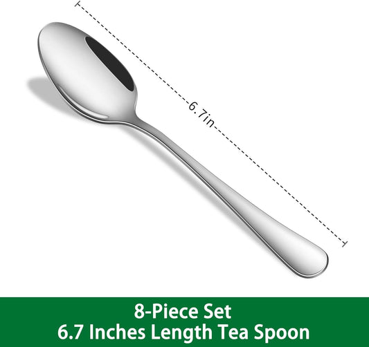 8-Piece 6.7 Inches Stainless Steel Tea Spoon,Durable Dishwasher Safe Teaspoons,Silverware Dessert Spoons For V1258-DP02-B-900