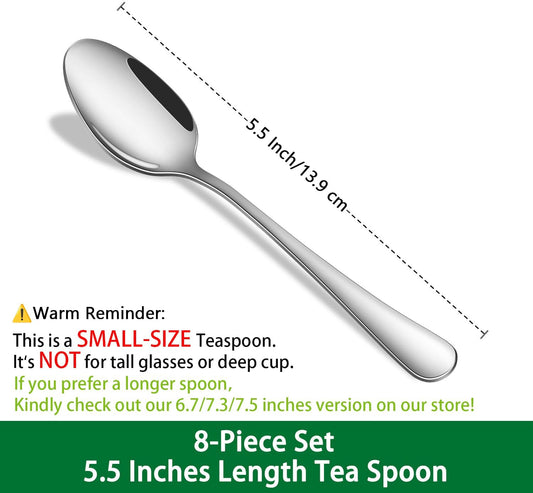 Small Teaspoon,5.5 Inches Stainless Steel Tea Spoons Set Of 8,Espresso Spoon,Durable Dishwasher Safe Small V1258-DP02-B-901