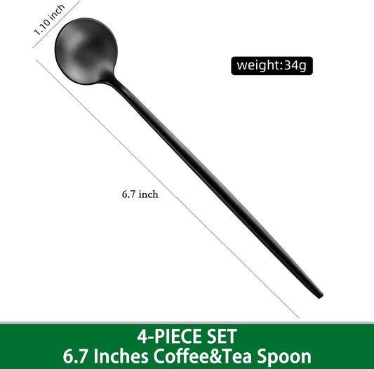 4 PCS 6.7 Inches Satin Black Stainless Steel 18/10 Coffee Spoons,Iced Tea Spoon,Espresso Stirring V1258-DP02-B-903