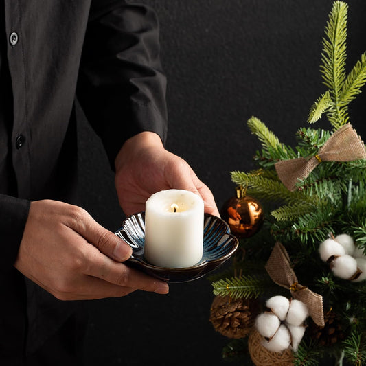 Ceramic Pillar Candle Holder, Candle Tray for Incense, Palo Santo Holder, Tealight Candle Holder, Candle V1258-DP02-B-907