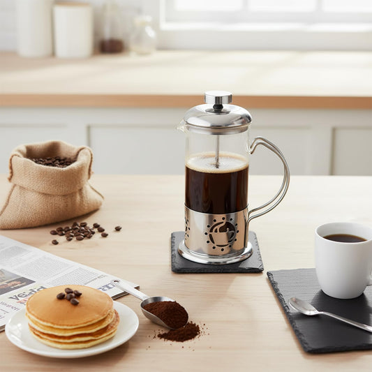 Single Serve French Press Coffee Maker - 12 oz Mini Stainless Steel & Glass Brewer for 1 Cup, Portable & V1258-DP02-B-915