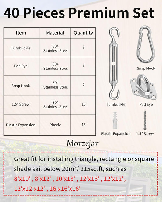 Sun Shade Sail Hardware Kit, 304 Stainless Steel Sunshades Canopy Installation Kit for Garden Rectangle & V1258-DP02-B-935