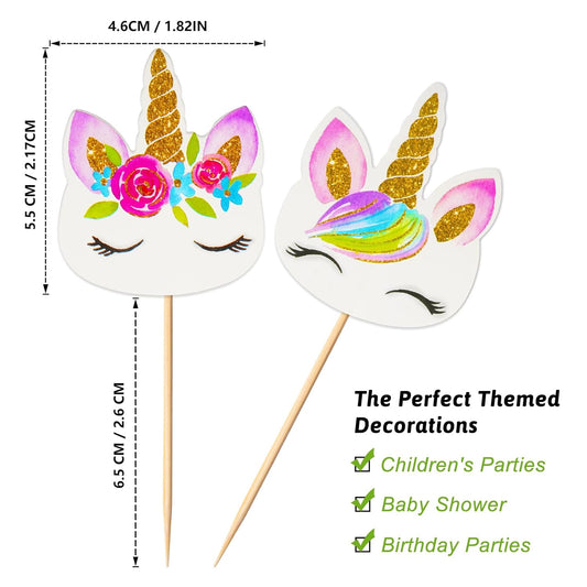 48 Pieces Rainbow Unicorn Cupcake Toppers, Cupcake Picks Cake Decorations, Double Sided Unicorn Cake Topper V1258-DP02-B-938