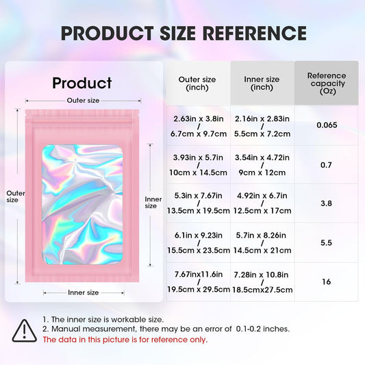 120PCS Smell Proof Mylar Bags,4"x6" Resealable Bag for Small Business,Holographic Packaging Bags with Clear V1258-DP02-B-946