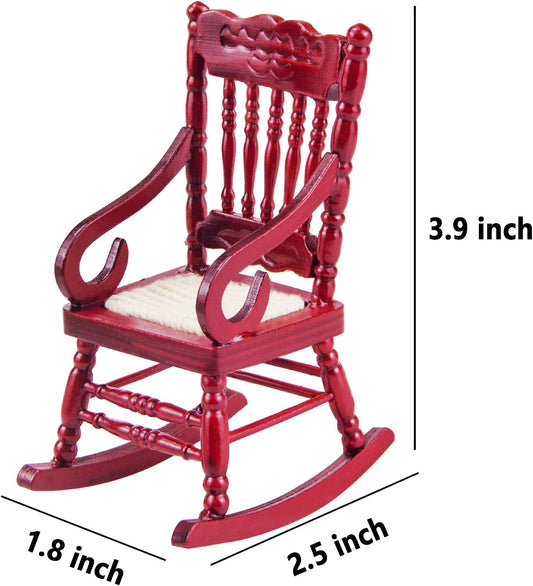 Dollhouse Wooden Chair, 1:12 Dollhouse Miniature Wooden Rocking Chair Model (Brown) V1258-DP02-B-949