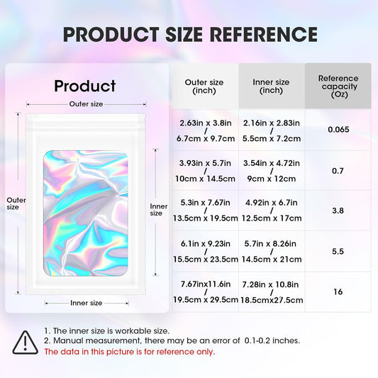 120PCS Smell Proof Mylar Bags,7.8"x11.8" Resealable Bag for Small Business,Holographic Packaging Bags with V1258-DP02-B-952