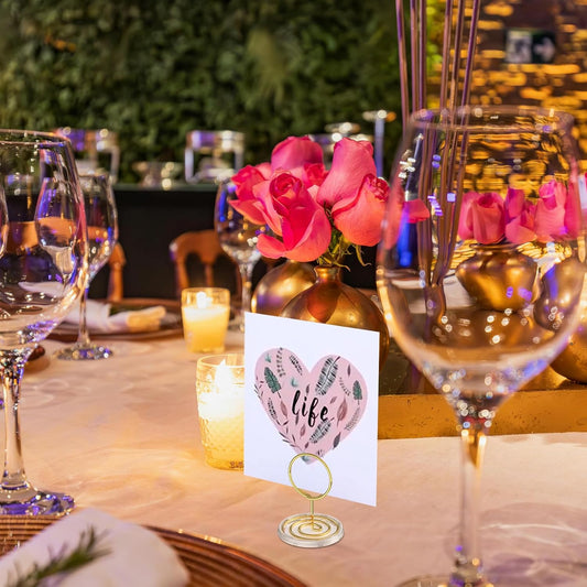 30 Pack Gold Table Number Holders with Clear Base - Metal Place Card Holders for Table, Photo Picture Stands V1258-DP02-B-953