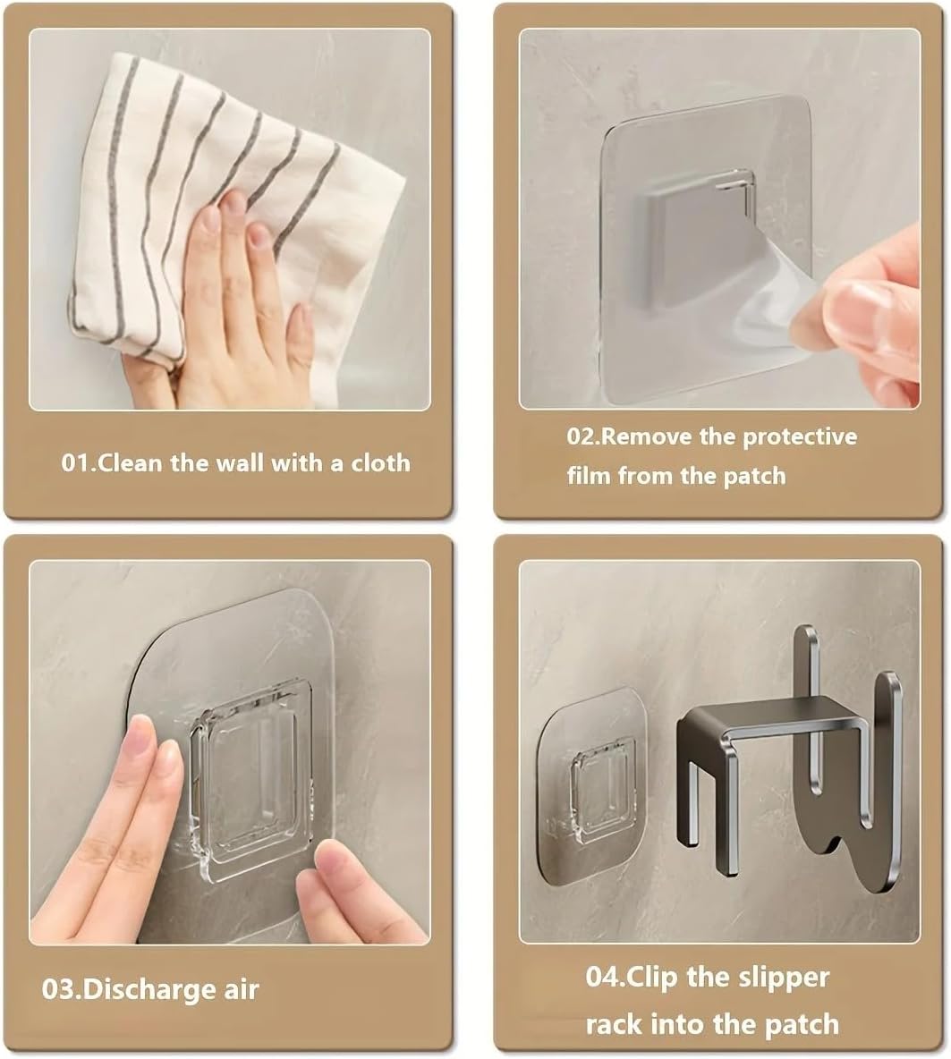 Wall-Mounted Aluminium Slipper Holder - Self-Adhesive Space-Saving Organizer - 2 Pack V1258-DP02-BOL-101