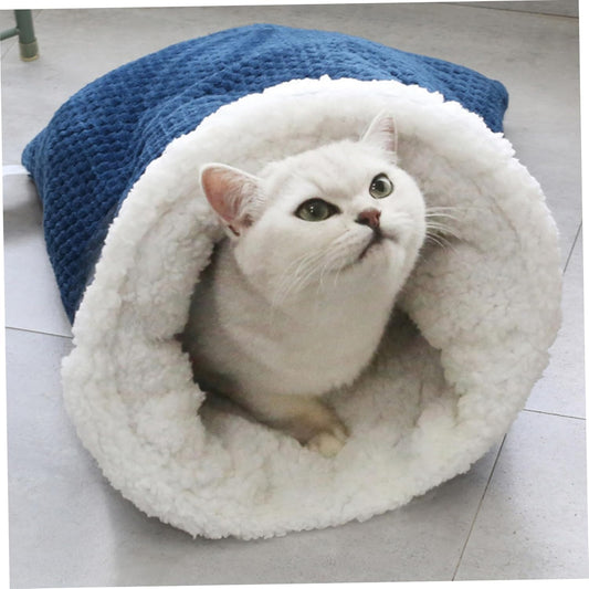 Cat Sleeping Bag Nest - Half-Closed Design - Plush & Fleece - Warm - Navy Blue - 1 Piece V1258-DP02-BOL-165