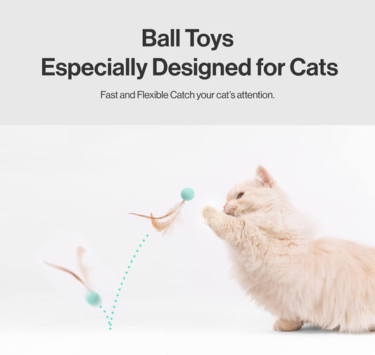 Cat Toy Bouncy Ball with Feathers Interactive Play Ball for Kittens & Adult Cats Pack of 3 V1258-DP02-BOL-166