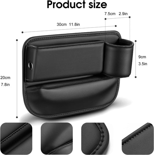 Car Seat Organizer with Cup Holder - Storage Compartment Between Seats - Seat Filler - PU Leather - Black - V1258-DP02-BOL-180