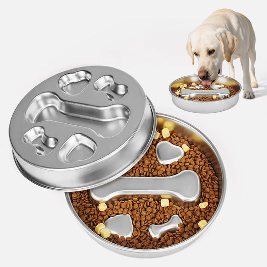 2-in-1 Stainless Steel Dog Slow Feeder & Lick Mat Set of 2 - Dishwasher Safe - Anti-Skid Design for Pet V1258-DP02-BOL-198