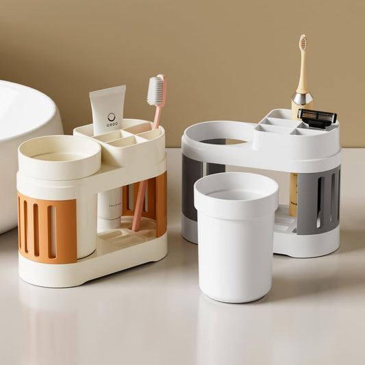 Multifunctional Toothbrush Holder with Toothpaste Dispenser and Cups - Wall-Mounted No Drilling - Bathroom V1258-DP02-BOL-231