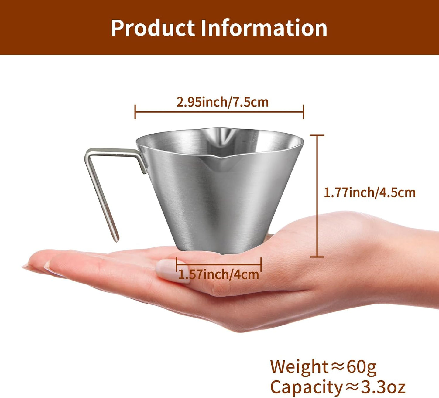 Stainless Steel Double Wall Espresso Cup with Handle 100ml Weighable Coffee Beans Measuring Cup V1258-DP02-BOL-246