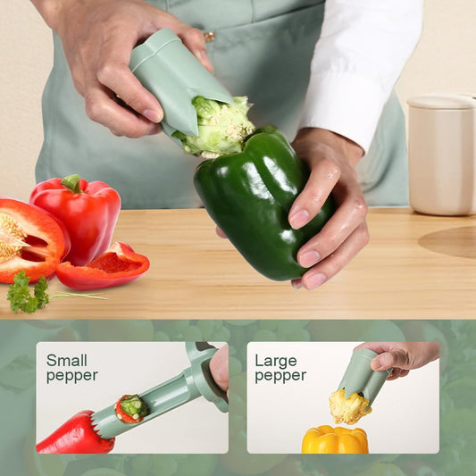2-in-1 Green Capsicum Slicer and Seed Remover Tool - Fast Vegetable Seed Extractor Kitchen Gadget for Paprika V1258-DP02-BOL-299