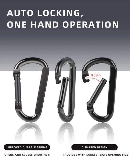 2 Pack Aluminum Black D-Shaped Carabiner 8cm - Camping Outdoor Keychain Clip for Backpack Keys V1258-DP02-BOL-30