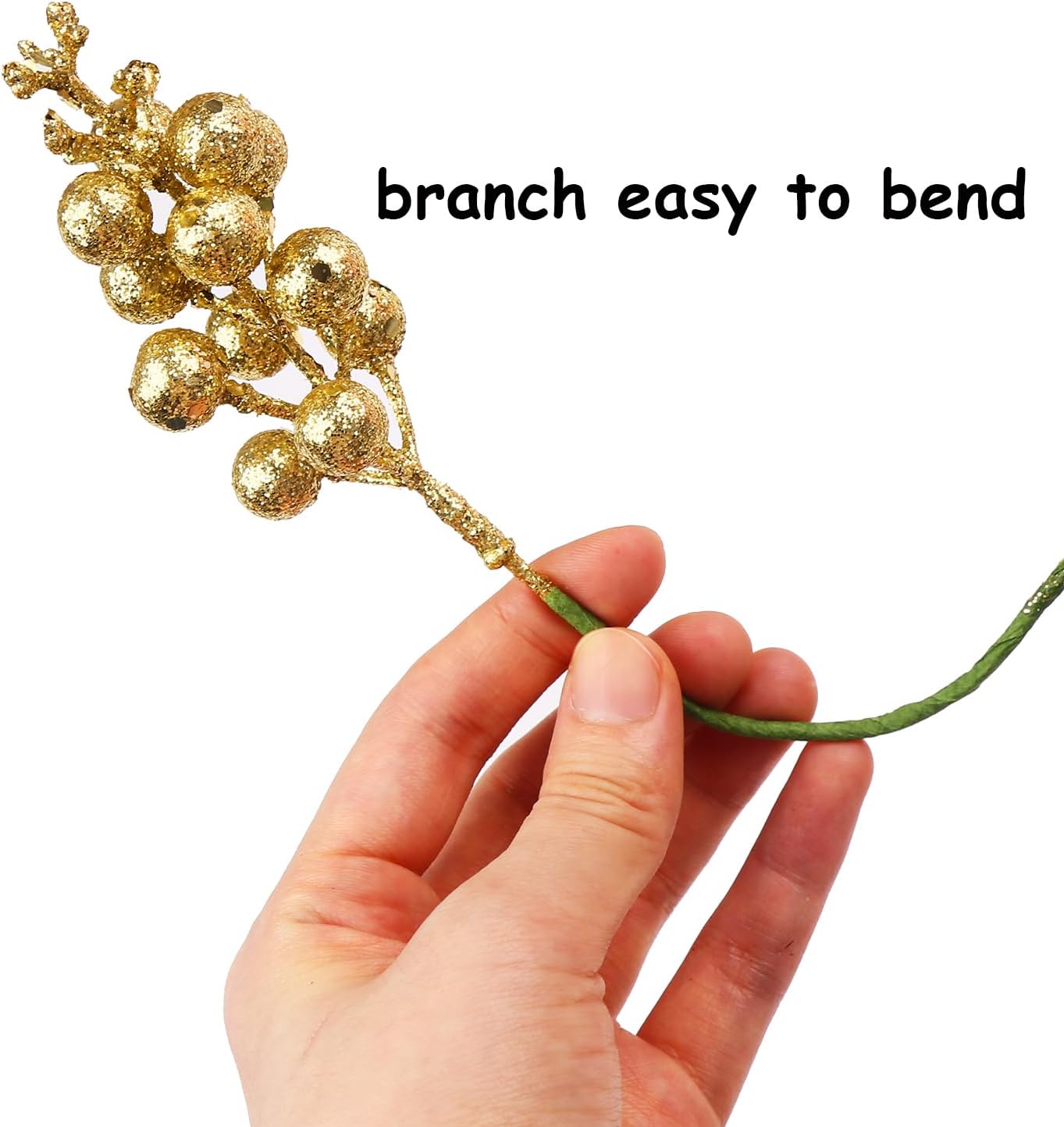 20 Gold Glitter Berry Ornaments Christmas Tree Decorations Artificial Xmas Tree Filler DIY Wreath Festive V1258-DP02-BOL-338
