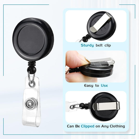 2 Pack Black Retractable ID Badge Holders with Belt Clip for Teachers Students Office Staff V1258-DP02-BOL-341