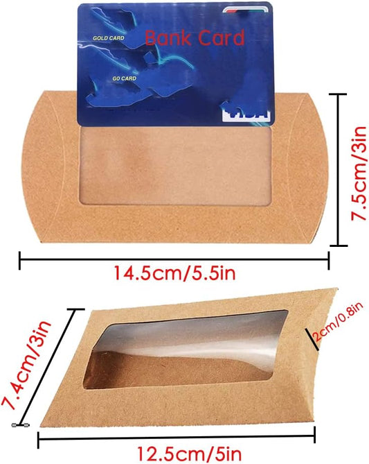 40 Pack Brown Kraft Paper Pillow Boxes with Clear Window for Cookies Candy Chocolate Jewelry Weddings Party V1258-DP02-BOL-380