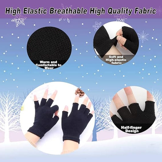Unisex Black Touchscreen Gloves 2 Pack - Ideal for Work Writing Typing with Half Fingers V1258-DP02-BOL-388