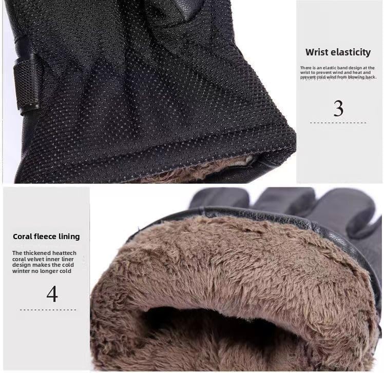 Men's Black Winter Gloves Thick Fleece Lined Warm for Outdoor Cycling Skiing V1258-DP02-BOL-399