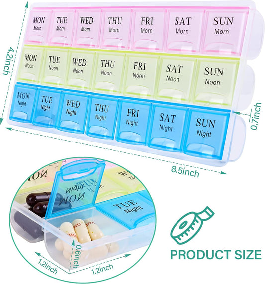 7 Day Pill Organizer 3 Compartments AM PM Evening 21 Slot Weekly Medication Storage Box V1258-DP02-BOL-4