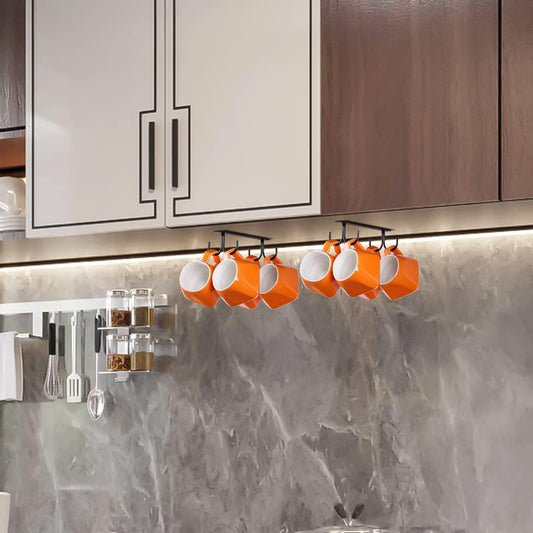 Under Cabinet Industrial Mug Holder - Space-Saving Hanging Rack for Mugs, Cups & Kitchen Accessories - 4 V1258-DP02-BOL-463
