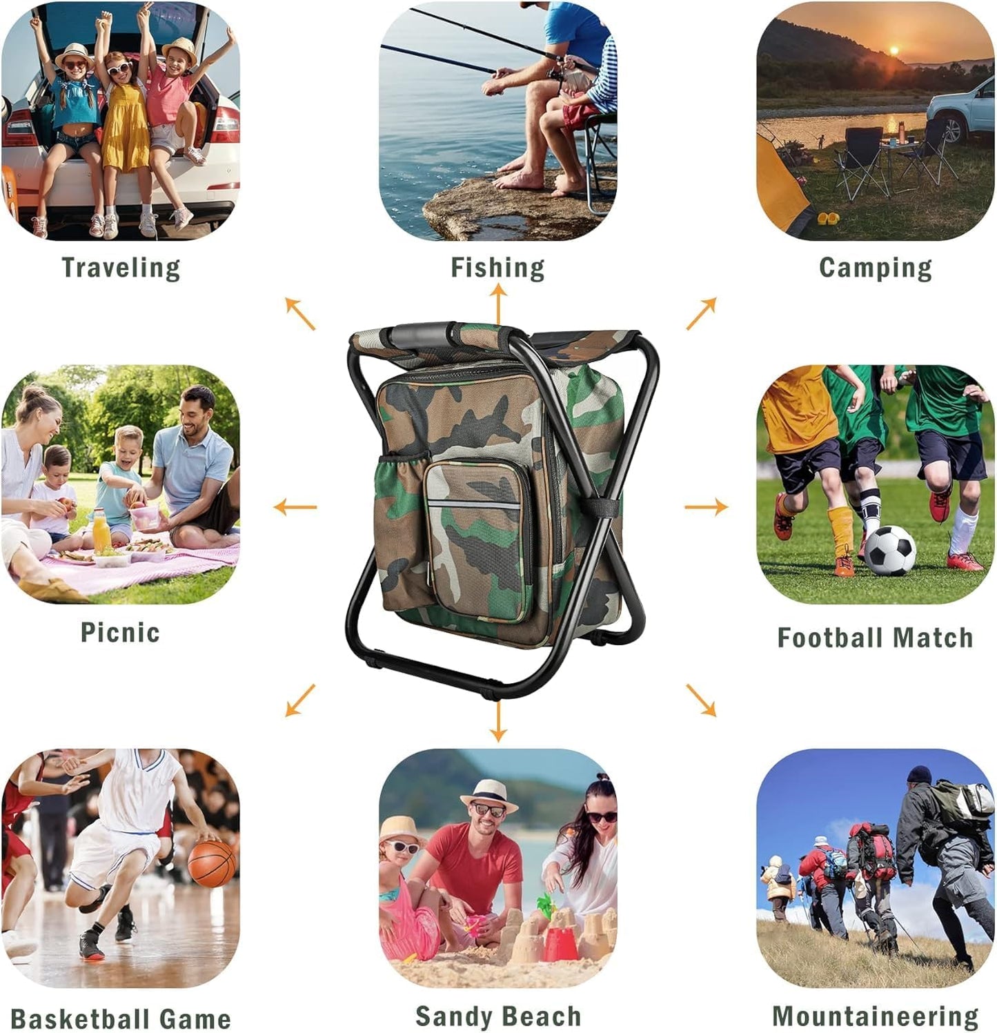 Camouflage Folding Camping Chair Portable Compact Adjustable Fishing Stool for Outdoor Use V1258-DP02-BOL-479