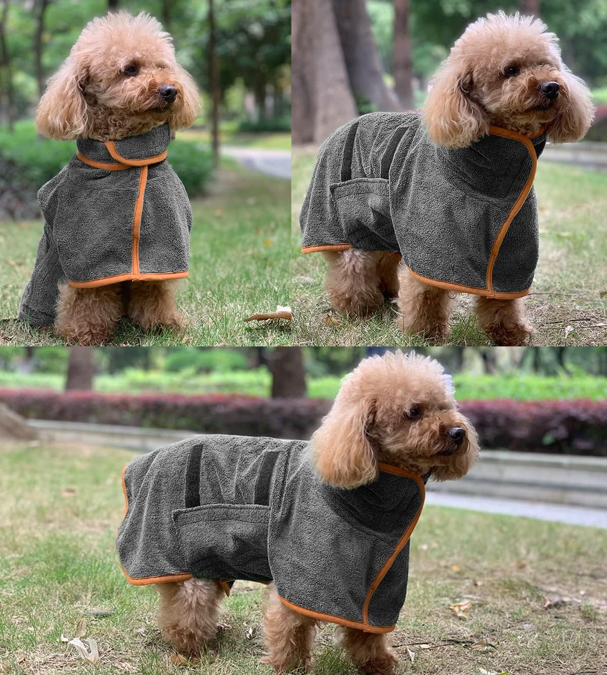 Dog Bathrobe S Size Grey with Orange Piping Adjustable Strap Absorbent Dog Towel for Dogs V1258-DP02-BOL-489