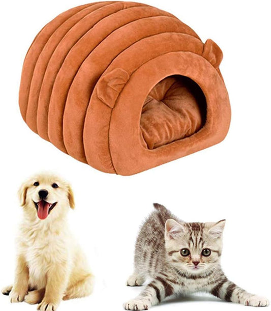 Orange Brown Cat Cave Bed - Cozy Pet House for Cats - Soft Comfortable Kitten Bed V1258-DP02-BOL-495