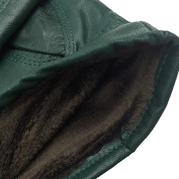 Military Green Winter Leather Gloves - Warm Fleece Lined - Stylish Size L V1258-DP02-BOL-514
