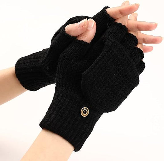 Women's Warm Fingerless Gloves Black Pair V1258-DP02-BOL-516