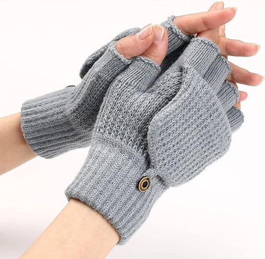 Women's Light Grey Fingerless Gloves Warm Winter Accessory V1258-DP02-BOL-518
