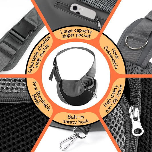 Dog Carrier Bag 40cm x 25cm Black Pet Travel Pouch for Small to Medium Dogs V1258-DP02-BOL-589