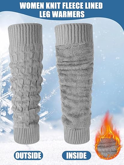 Women's Light Grey Leg Warmers 2 Pairs Warm Soft Comfortable Winter Accessory V1258-DP02-BOL-640