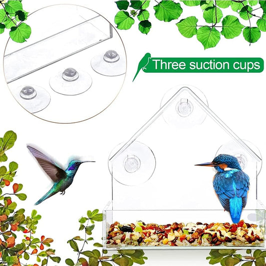 Transparent Bird Feeder Window Mount 15x6x15cm Practical Hanging Bird Food Station for Outdoor Use V1258-DP02-BOL-674
