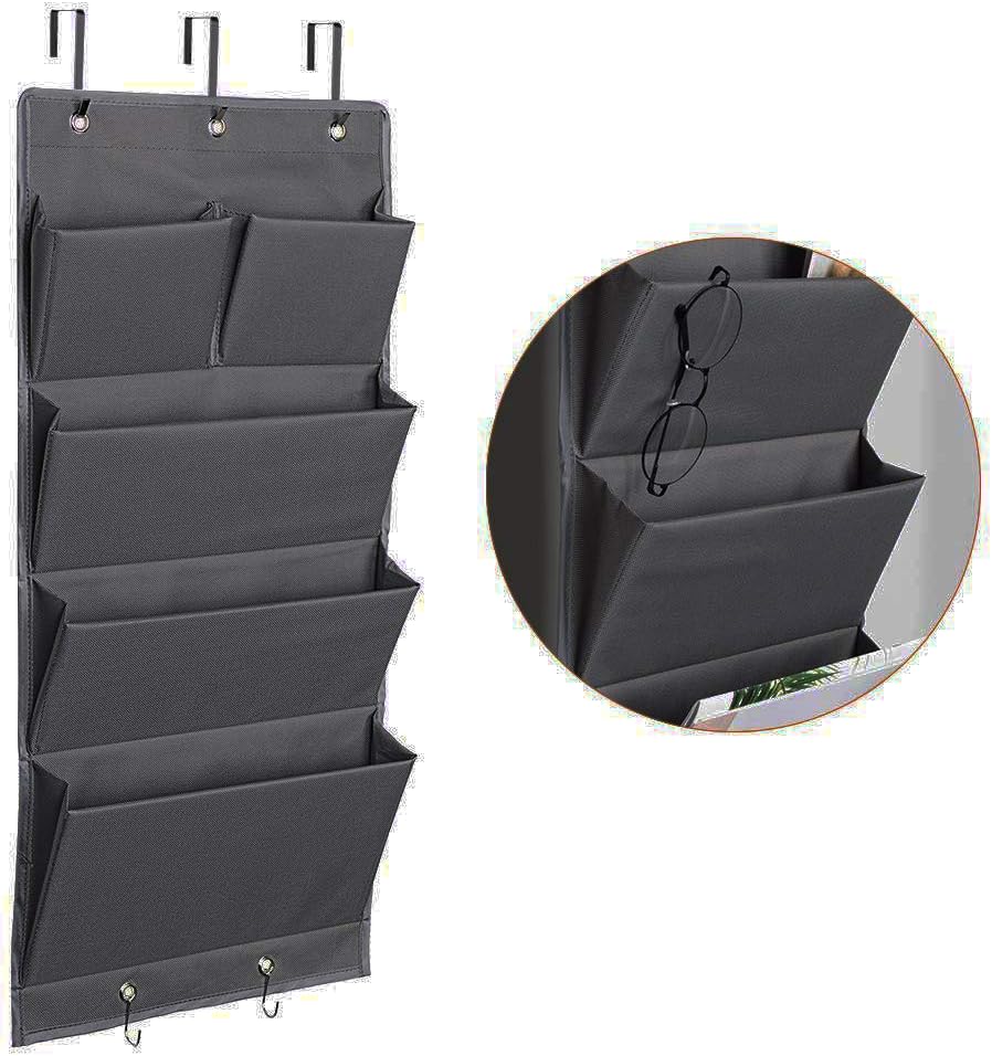 Over Door Organizer 5 Pocket Hanging Storage Bag Grey Wall Mounted Space Saving Organiser V1258-DP02-BOL-680