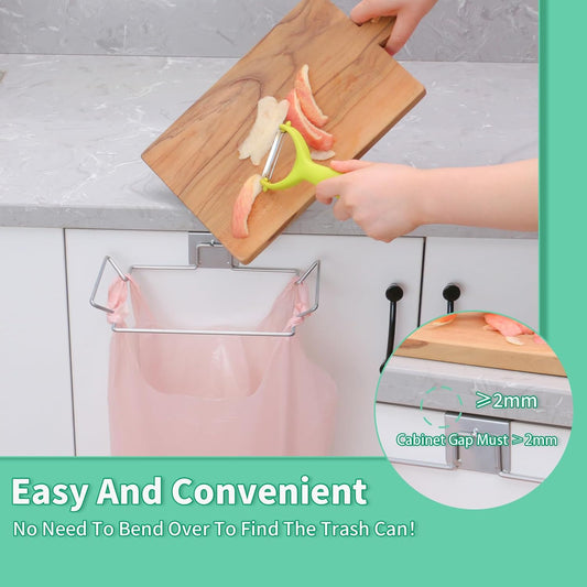 Hanging Trash Bag Holder - Multi-functional Bin Organizer - 23.5x14.5x2.5cm - Silver - 2 Pack V1258-DP02-BOL-689