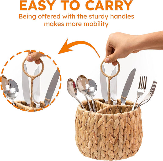 Rotan Standing Cutlery Organizer Kitchen Utensil Holder 17x17x13cm V1258-DP02-BOL-690