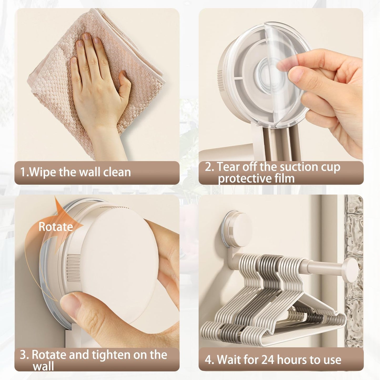 2 Pack Telescopic Rod Suction Cup Hanger Holder Wall Mounted Clothes Organizer V1258-DP02-BOL-77